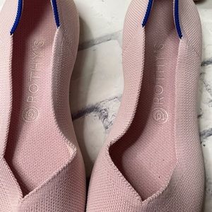 Rothy's Pink Flats with Blue Trim